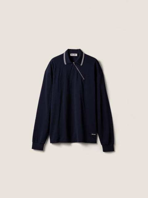 Cotton piqué zippered polo shirt