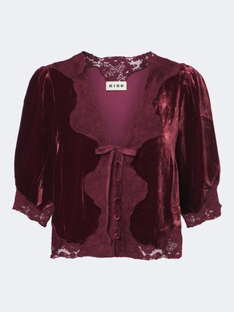 RIXO Ursula lace-trimmed velvet top