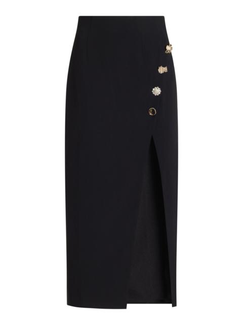 self-portrait Embellished Crepe Midi Skirt black