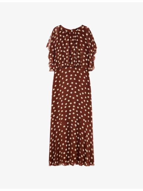 WHISTLES Polka-Dot Cinched-Waist Woven Midi Dress