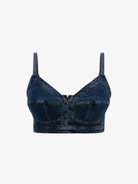 Alexander McQueen Denim Bra Top in Washed Blue