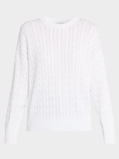 Brunello Cucinelli Cotton Paillette Cable-Knit Crewneck Sweater