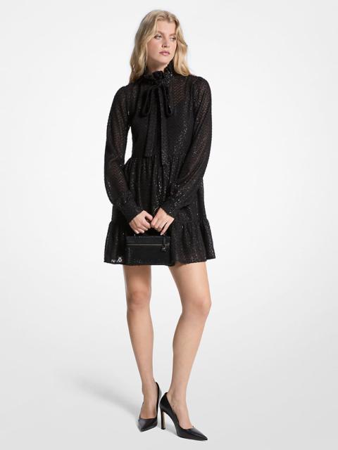 MICHAEL KORS Metallic Clip Jacquard Tie-Neck Dress