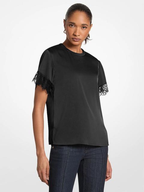 MICHAEL KORS Satin Lace Trim Shirt