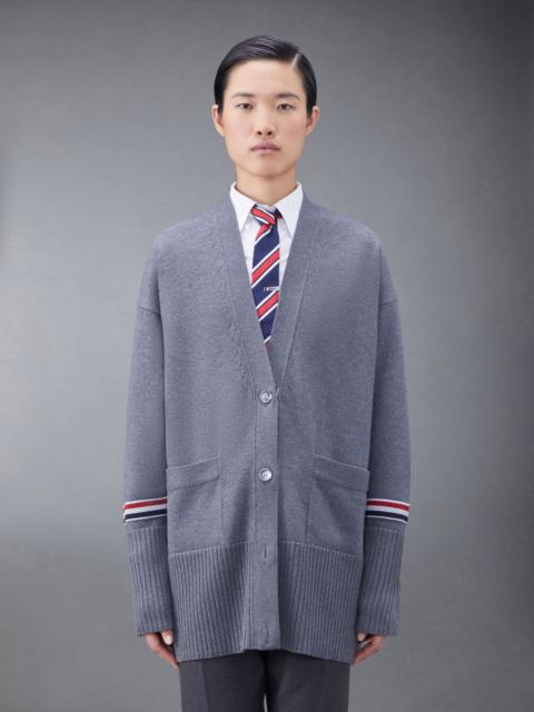 Thom Browne Merino Wool Stripe Exaggerated V-Neck Cardigan