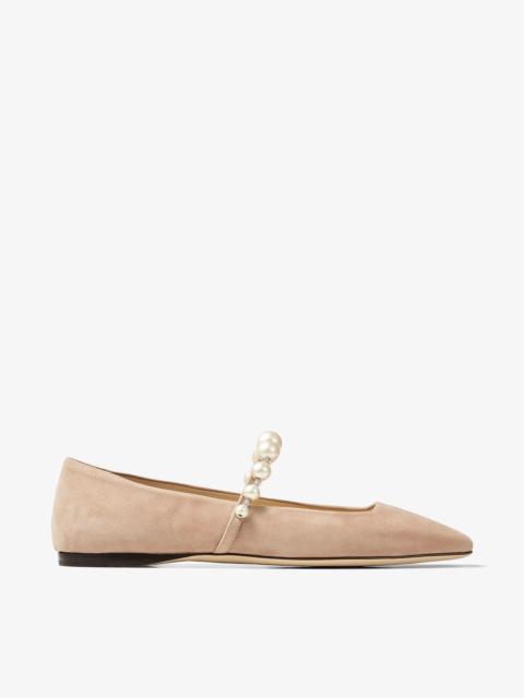 JIMMY CHOO Ade Flat
Ballet Pink Suede Flats with Pearl Embellishment