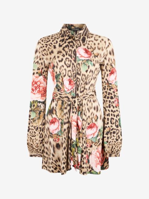 Roberto Cavalli Mini Dress Jaguar Roses Print