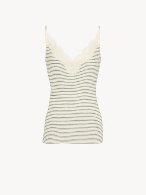 SAINT LAURENT LACED TANK TOP IN RIBBED WOOL AND SILK