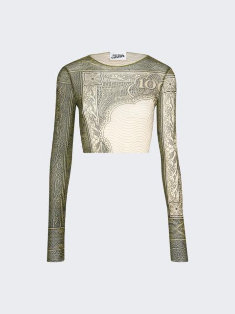 Jean Paul Gaultier Re-edition: Long Sleeve Crop Top Cartouche Print