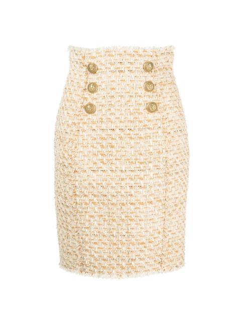 button-embellished tweed skirt