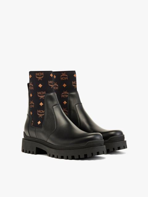 MCM Monogram Knit Boots in Calf Leather