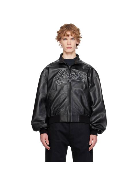 BALENCIAGA Black Smooth Semi Grainy Leather Bomber Jacket
