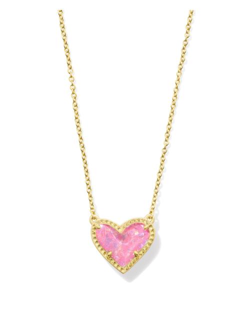 KENDRA SCOTT Ari Heart Gold Pendant Necklace in Pink Iridescent Glitter Glass