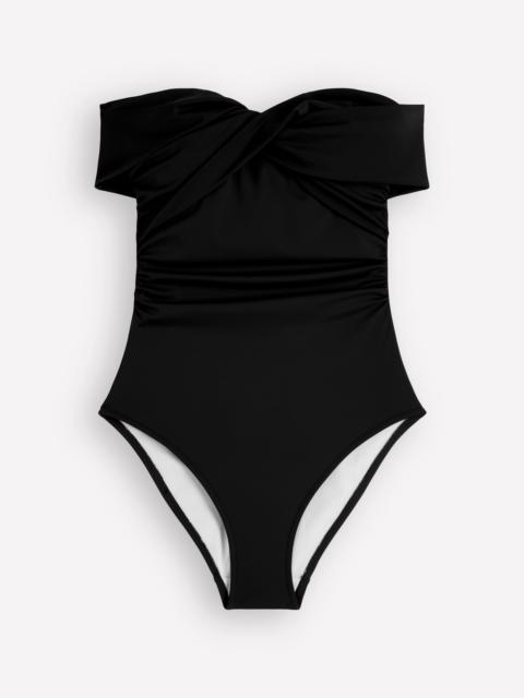 BODEN Bardot Wrap Swimsuit-Black