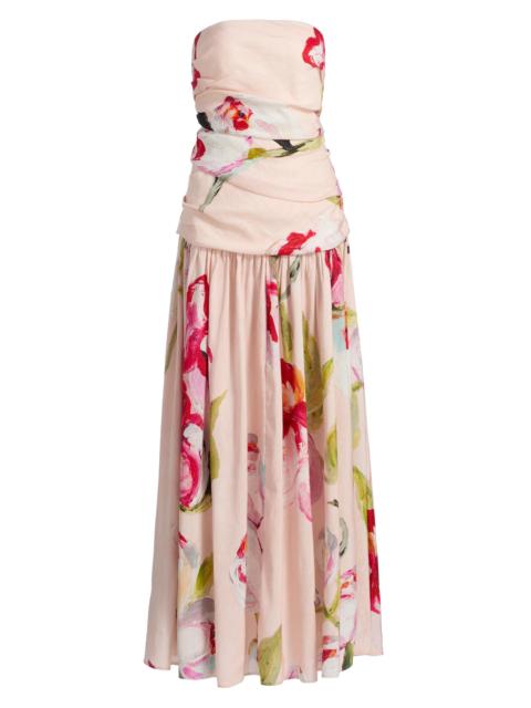 Acler Women's Nershall Watercolor Pintucked Strapless Maxi Dress - Cherry Medley