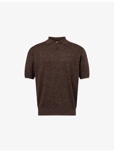 The Row Borges Short-Sleeve Knitted Cashmere, Silk And Linen Polo Top
