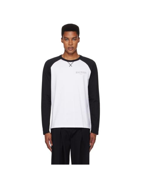 Balmain White & Black Lips Print Raglan Long Sleeve T-shirt