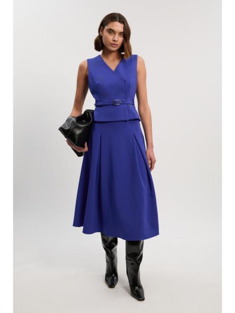 KAREN MILLEN Compact Essential Belted Tailored Full Midi Dress