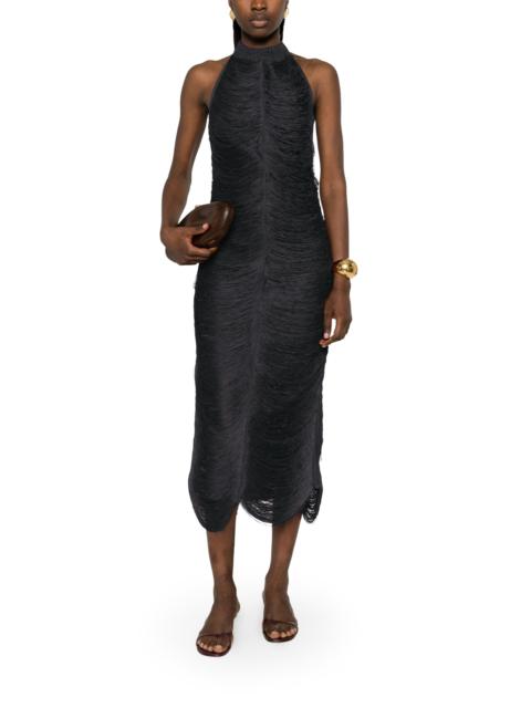 BLESS BERYL LONG DRESS WITH FRINGES AND HALTER NECKLINE