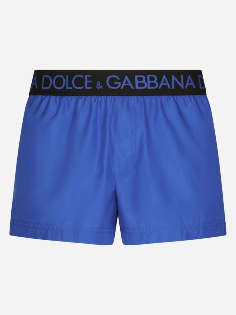 Dolce & Gabbana Short swim trunks with branded stretch waistband