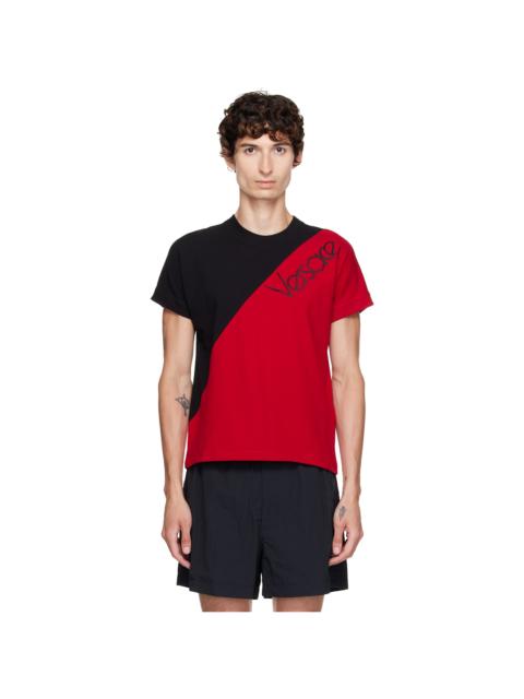 VERSACE Black & Red Embroidered-Logo Slim T-shirt