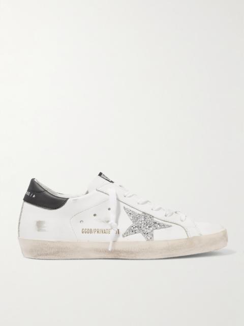 Golden Goose Superstar Distressed Glittered Leather Sneakers