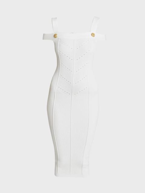 Off-Shoulder Knit Midi Dress with Button Details