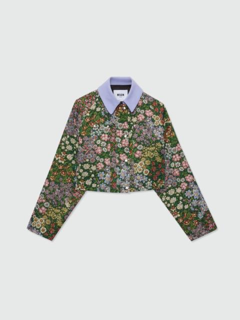 MSGM Multicolor cropped floral jacquard jacket with canvas collar