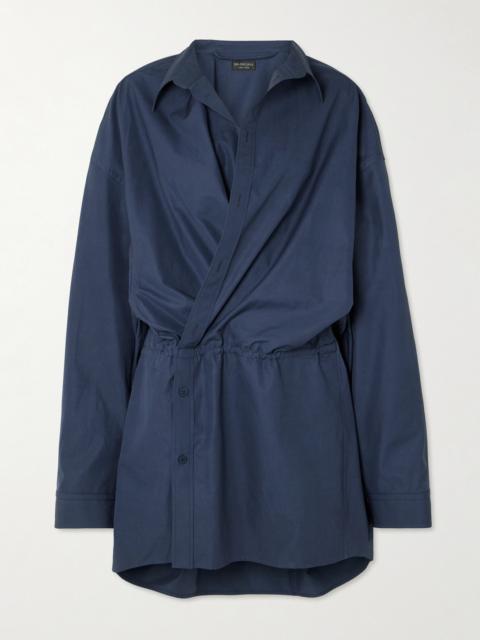 Asymmetric Gathered Cotton-poplin Mini Shirt Dress