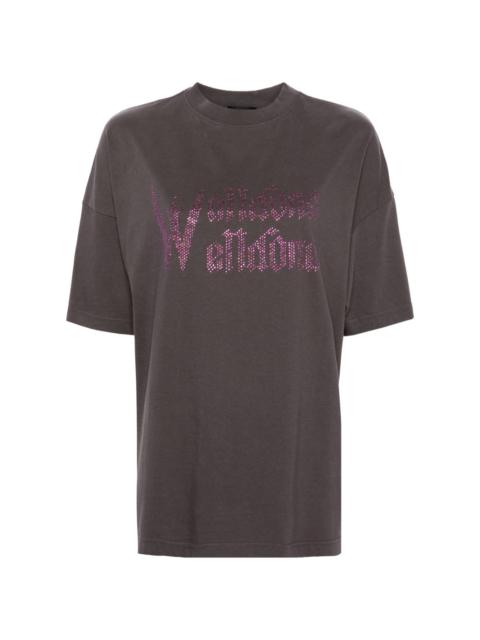 logo-rhinestone cotton T-shirt
