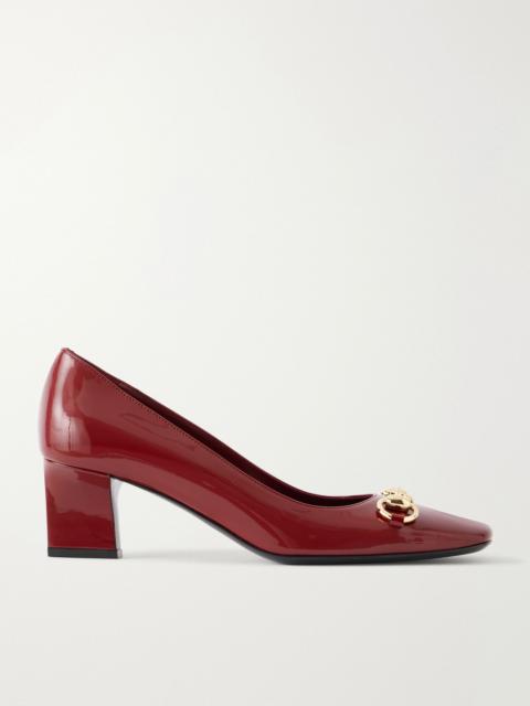 GUCCI Signora 55 Horsebit-embellished patent-leather pumps Red