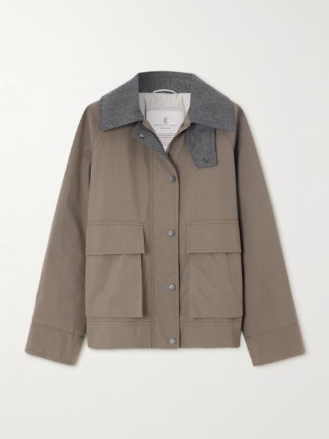 Brunello Cucinelli Bead-embellished wool felt-trimmed padded cotton-blend jacket Brown