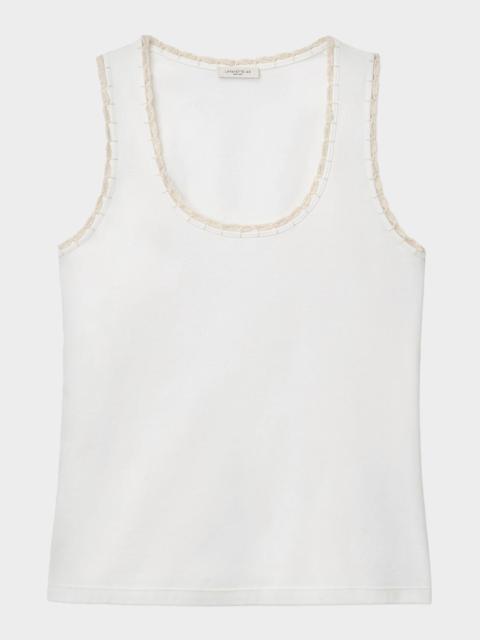 Lafayette 148 New York Crochet-Trim Cotton Rib Tank Top