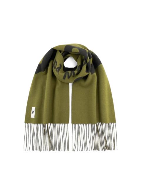 Wood Wood WWLEON LOGO-PRINT FRINGED SCARF