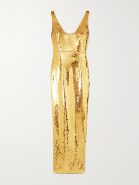 THE NEW ARRIVALS ILKYAZ OZEL Manu Sequin-embellished Satin Gown