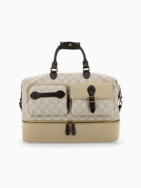 EMPORIO ARMANI HOLDALL WITH MONOGRAM FRONT POCKETS AND BOTTOM COMPARTMENT