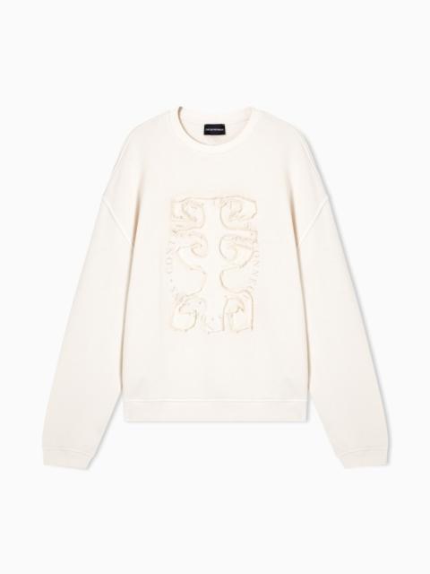 EMPORIO ARMANI TWILL JERSEY SWEATSHIRT WITH RAW-CUT DECORATION