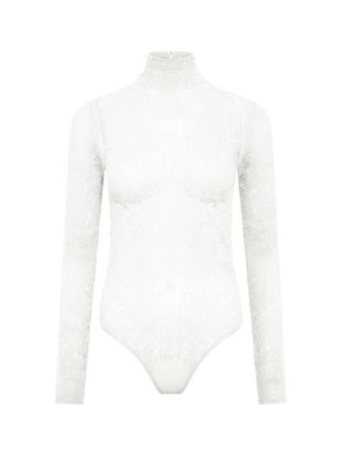 GABRIELA HEARST Feal Pointelle Knit Lace Bodysuit in Ivory Silk Merino Wool