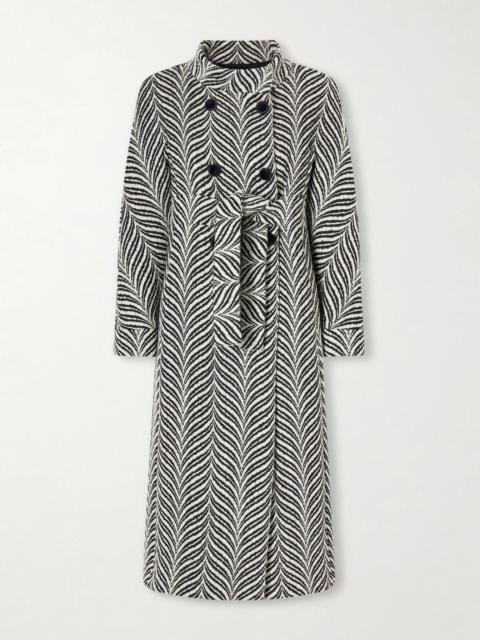 Valentino Double-breasted belted wool-blend jacquard coat Black