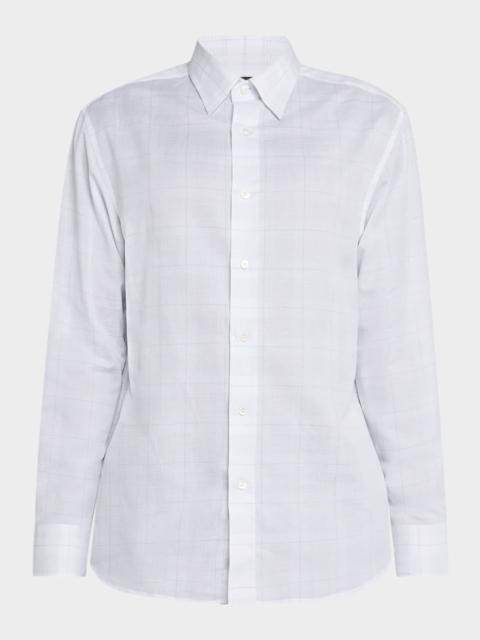 Brioni 남자의 면과 리넨 Plaid 스포츠 셔츠
