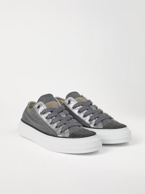 Brunello Cucinelli Virgin wool canvas and lamé calfksin sneakers with precious toe
