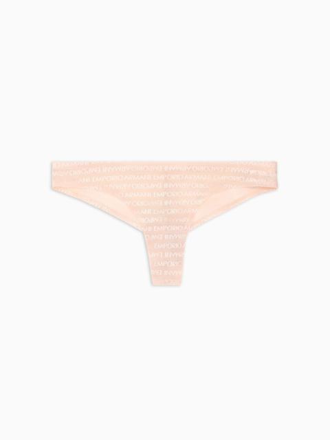 EMPORIO ARMANI ASV recycled bonded mesh Brazilian briefs with all-over lettering