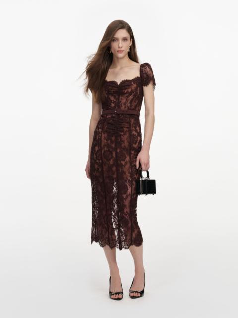 self-portrait Brown Floral Lace Midi Dress