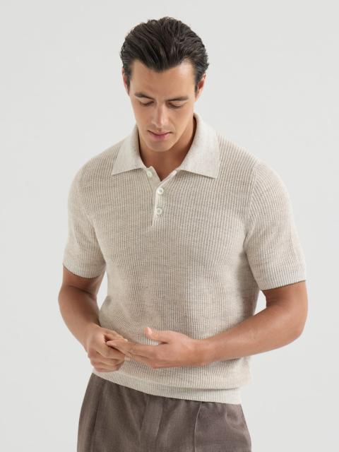 Brunello Cucinelli Linen and cotton half English rib knit polo