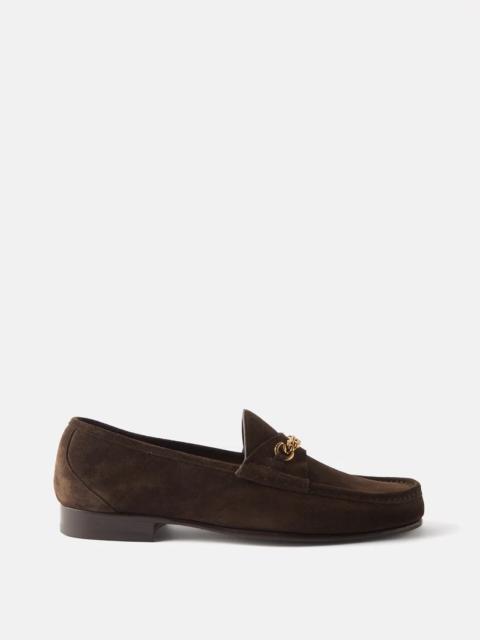 York chain-embellished suede loafers
