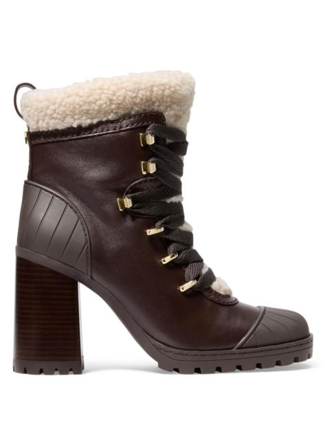 MICHAEL KORS Women's Sydra 95MM Faux Shearling-Trim Leather Booties - Chocolate