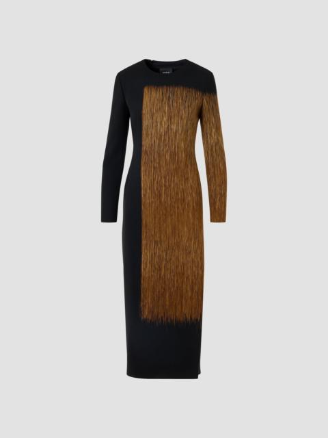 AKRIS Women's Abstract Print Wool-Blend Crewneck Midi Dress - Black Vicuna