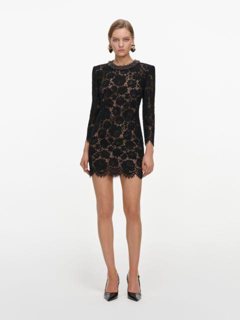 self-portrait Black Lace Long Sleeve Mini Dress