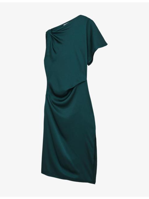 REISS Kenzie Draped Satin Midi Dress