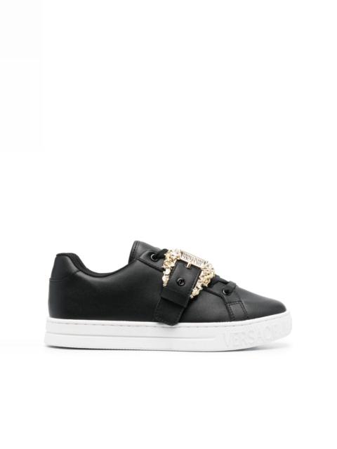 logo-buckle leather sneakers